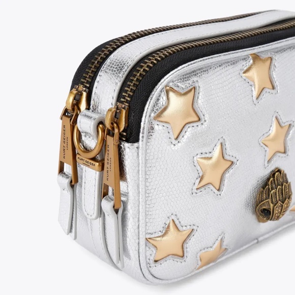 Kurt Geiger 🎁 Metallic Silver & Gold Star Crossbody Camera Bag NWT🎁Gift Ready - Picture 2 of 6